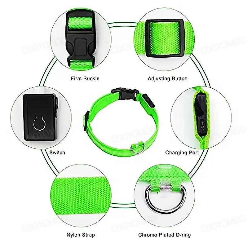 USB Rechargeable LED Dog Collar with 3 Light Modes