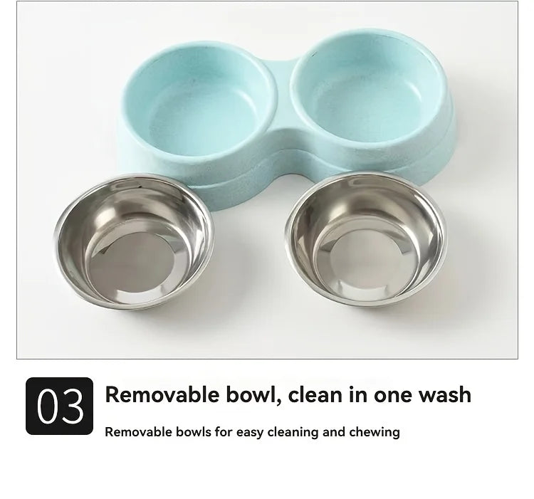 Double Stainless Steel Pet Bowls with Non-Skid Base