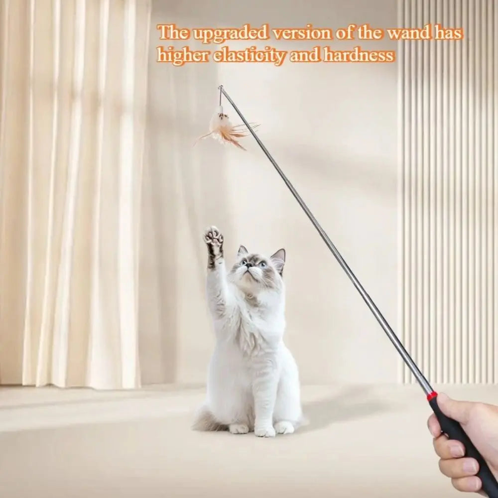 Durable Metal Retractable Teaser Cat Toy Plastic Retractable Cat Interactive Wand Long Wand Cat Interactive Stick Cat Playing