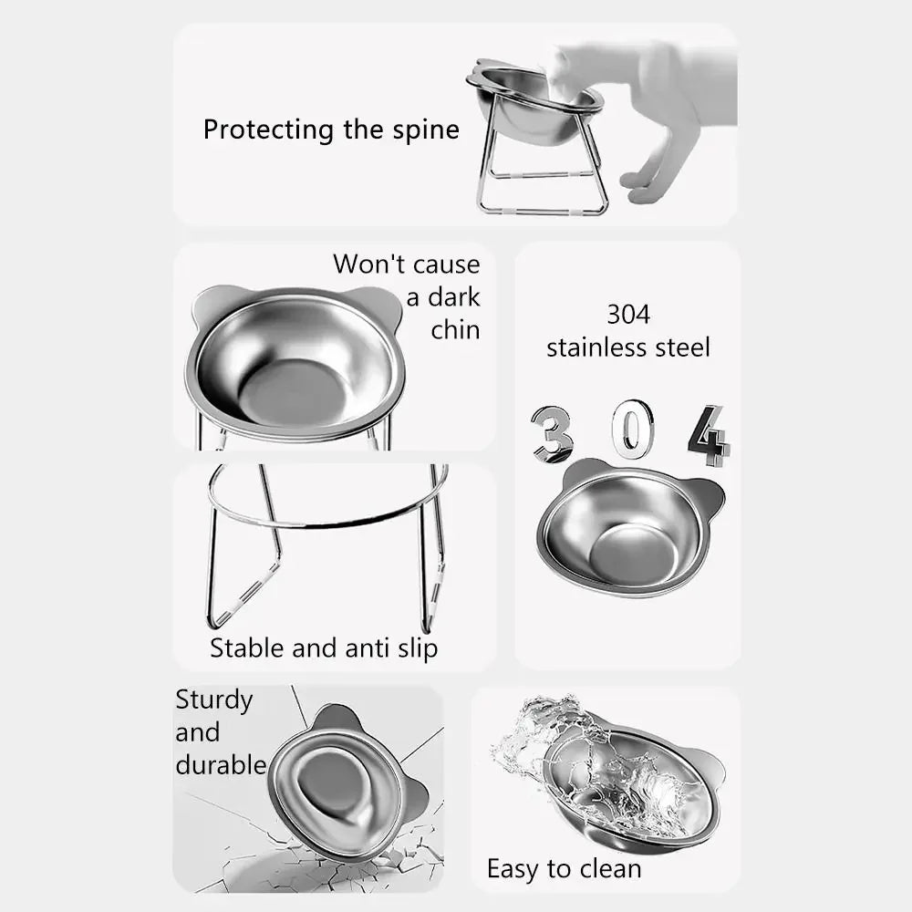 Raised Stainless Steel Cat Bowl with Tilted Stand