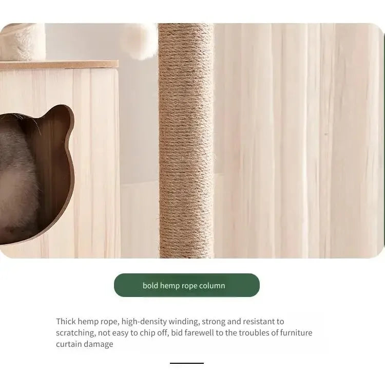 Multi-Level Durable Cat Tower - Large Wooden Cat Tree with Space Pod & Scratching Posts Practical Indoor Cat Furniture & Toy