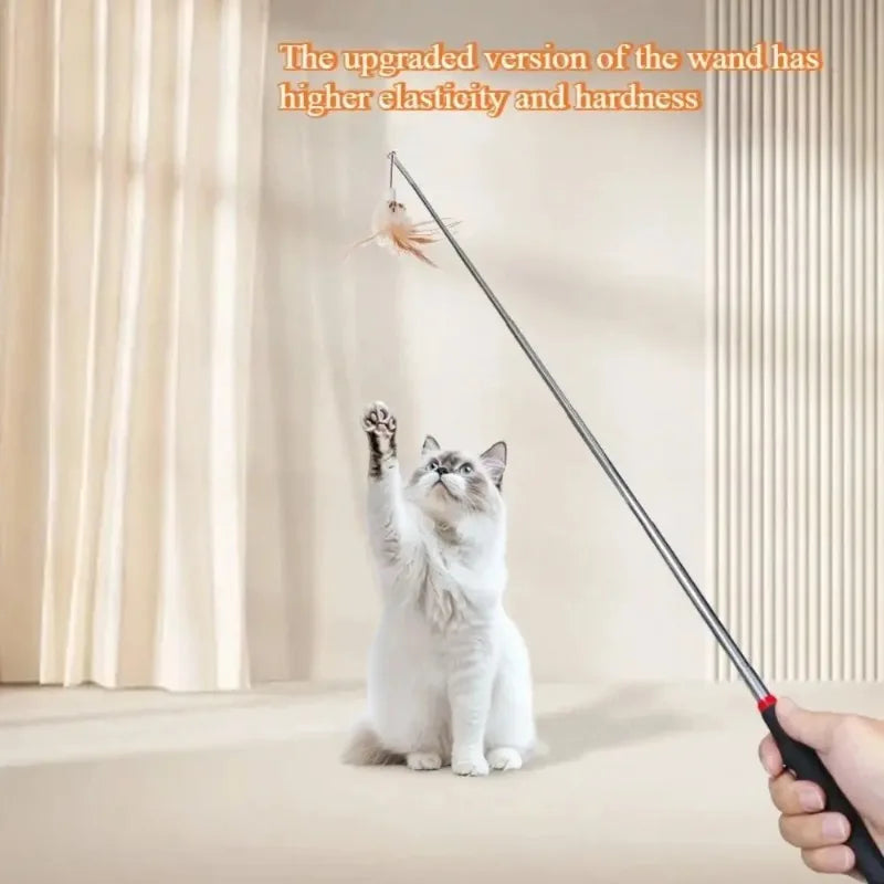 Durable Metal Retractable Teaser Cat Toy Plastic Retractable Cat Interactive Wand Long Wand Cat Interactive Stick Cat Playing