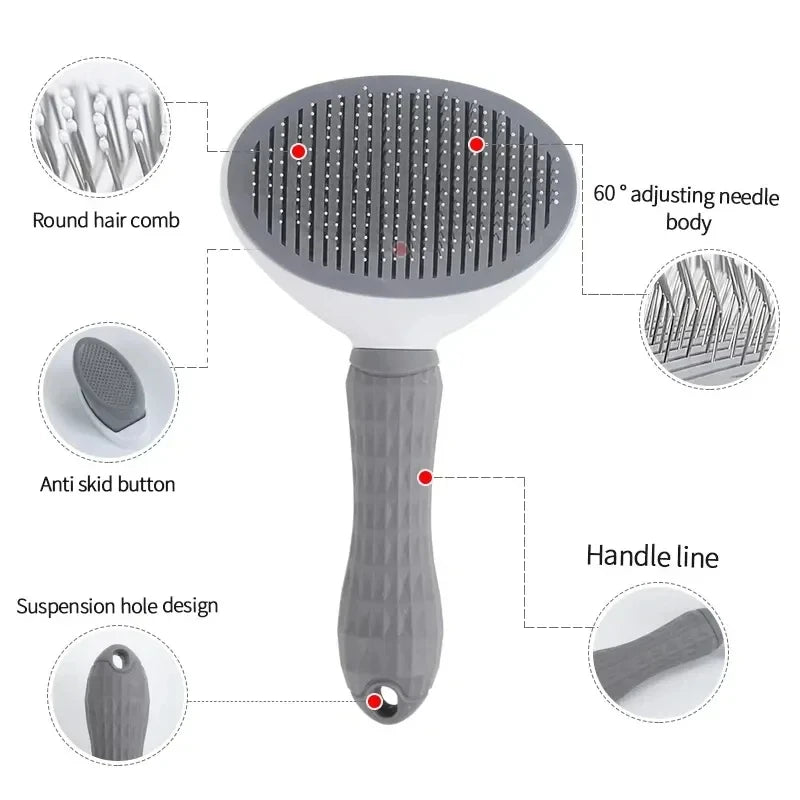 Self-Cleaning Pet Brush with Comfort-Grip Handle