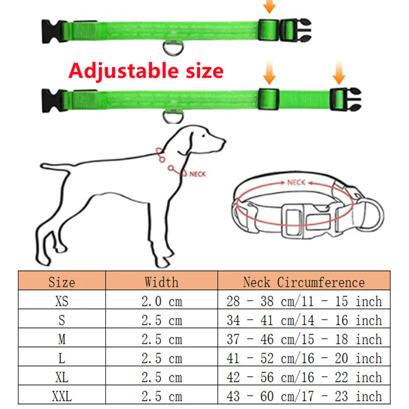 USB Rechargeable LED Dog Collar with 3 Light Modes