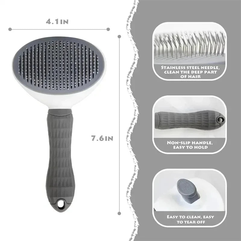 Self-Cleaning Pet Brush with Comfort-Grip Handle