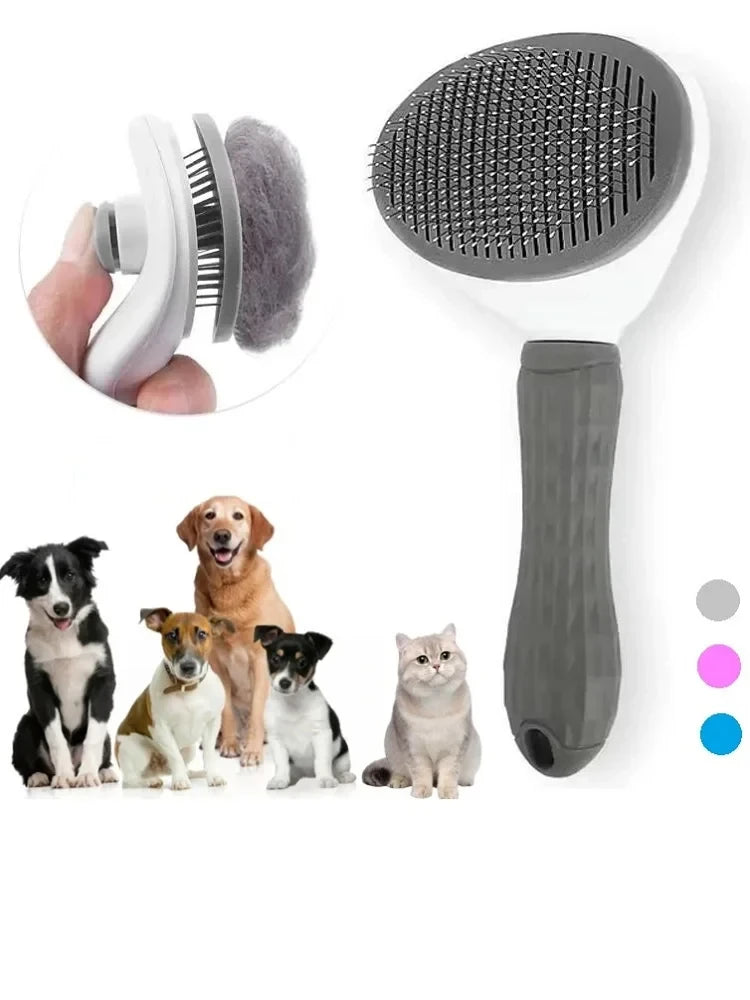 Self-Cleaning Pet Brush with Comfort-Grip Handle