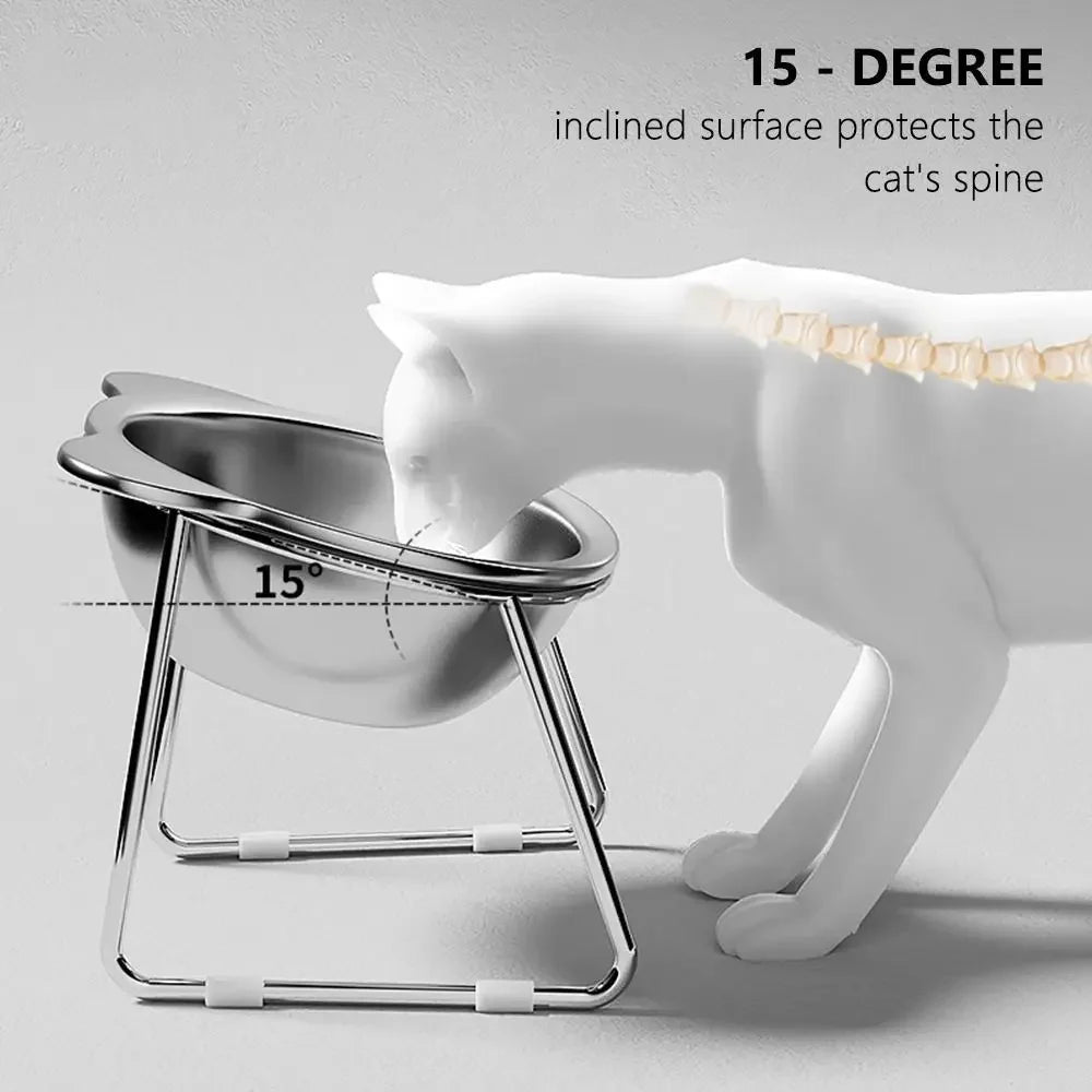Raised Stainless Steel Cat Bowl with Tilted Stand