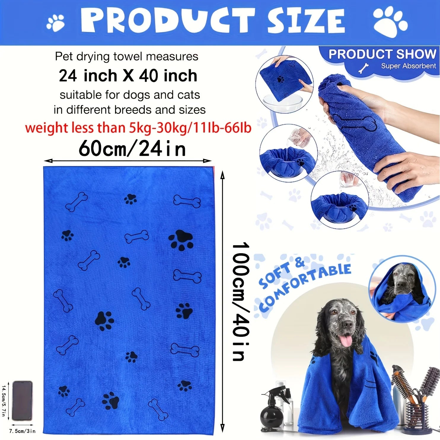 Microfiber Dog Towel for Bath Time & Muddy Paws