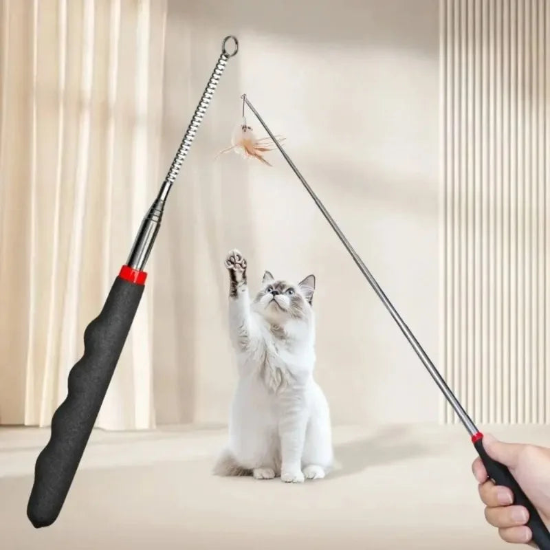 Durable Metal Retractable Teaser Cat Toy Plastic Retractable Cat Interactive Wand Long Wand Cat Interactive Stick Cat Playing