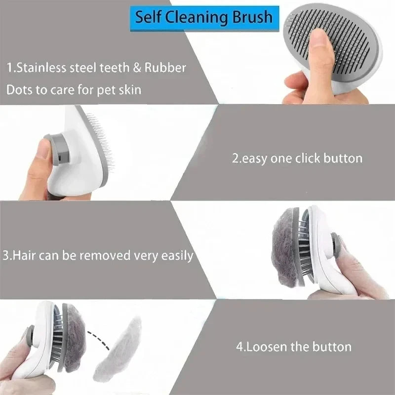 Self-Cleaning Pet Brush with Comfort-Grip Handle